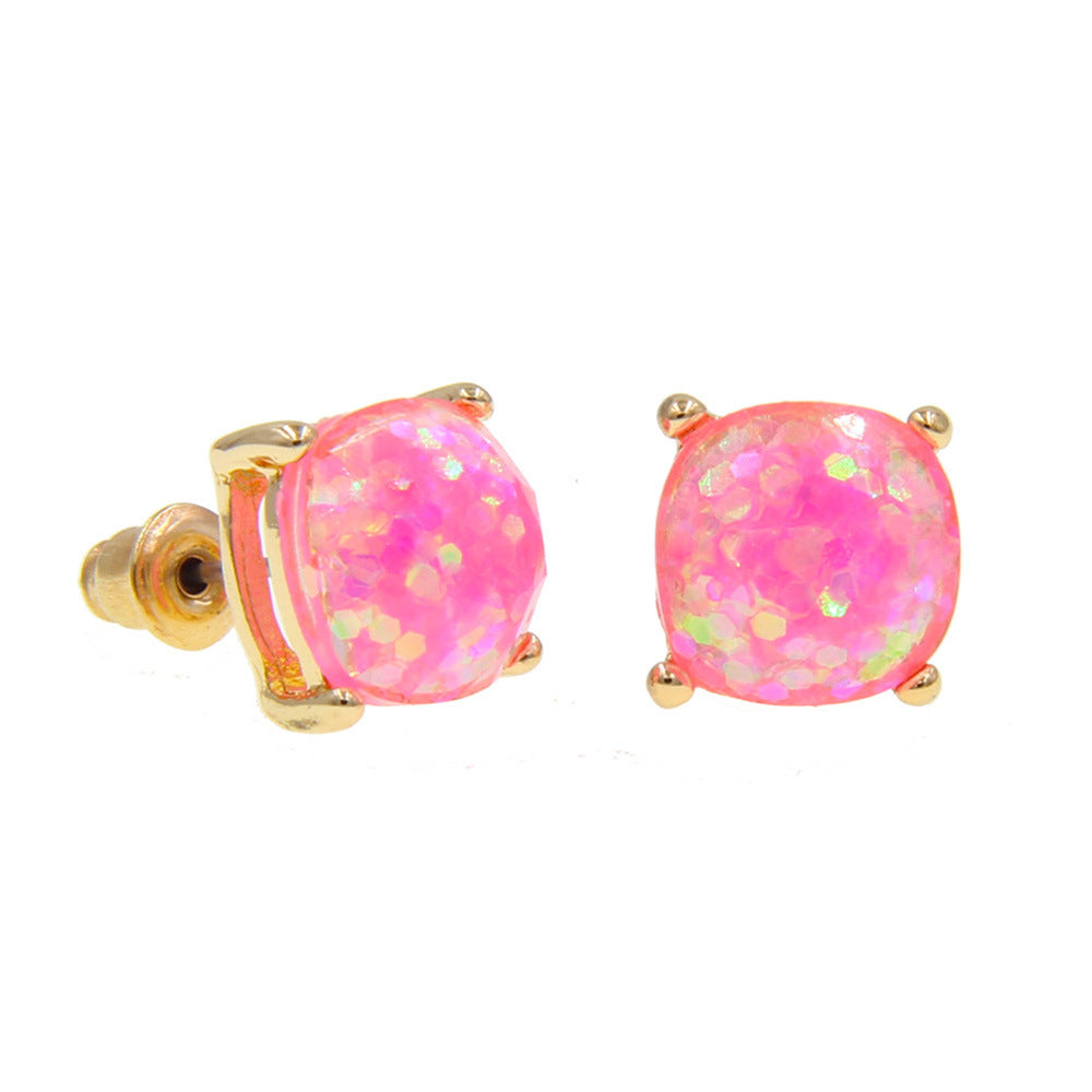Wholesale Gemstone Square Sequin Colorful Resin Earrings