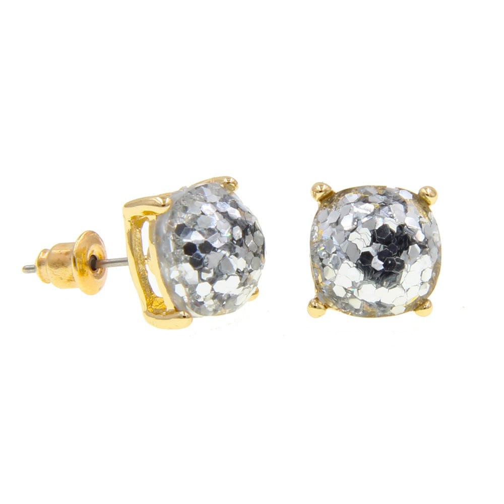 Wholesale Gemstone Square Sequin Colorful Resin Earrings