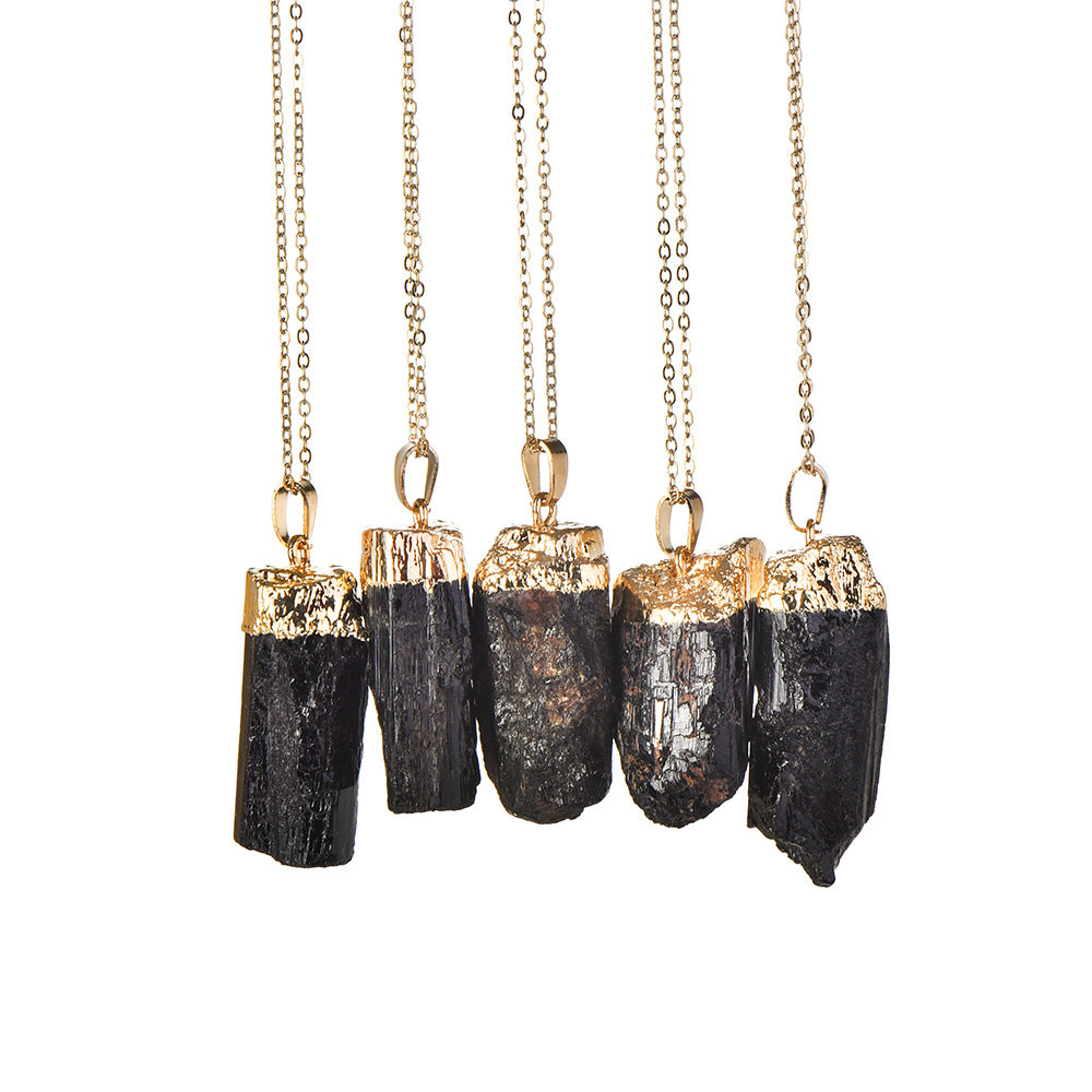 Wholesale Black Natural Stone Irregular Pendant Raw Stone Alloy Necklace ACC-NE-ZhuangZ004