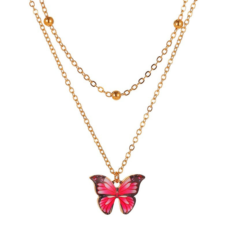 Wholesale Vintage Double Layer Beads Butterfly Necklace Clavicle Chain Choker Necklace ACC-NE-MY009