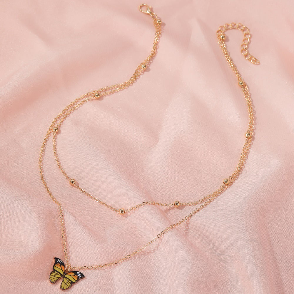 Wholesale Vintage Double Layer Beads Butterfly Necklace Clavicle Chain Choker Necklace ACC-NE-MY009