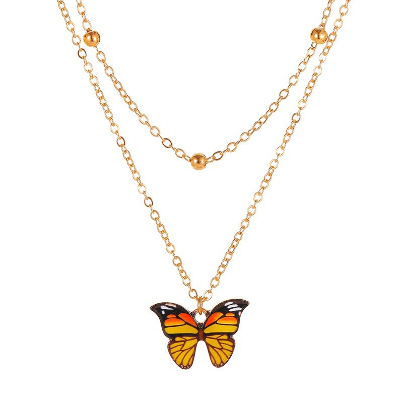 Wholesale Vintage Double Layer Beads Butterfly Necklace Clavicle Chain Choker Necklace ACC-NE-MY009