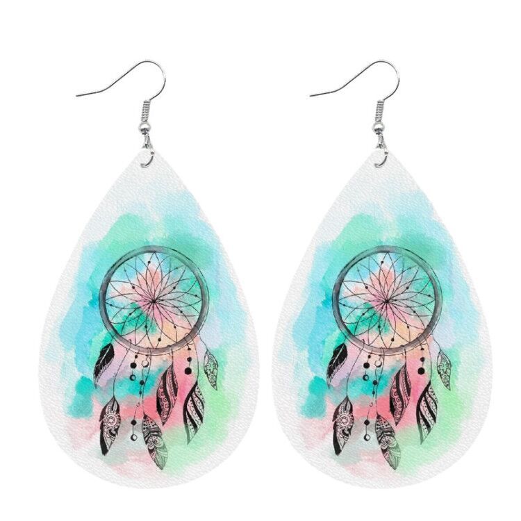 Wholesale 2 Pairs/pack Mother's Day MOM Bear Dream Catcher Leather Earrings ACC-ES-HY052