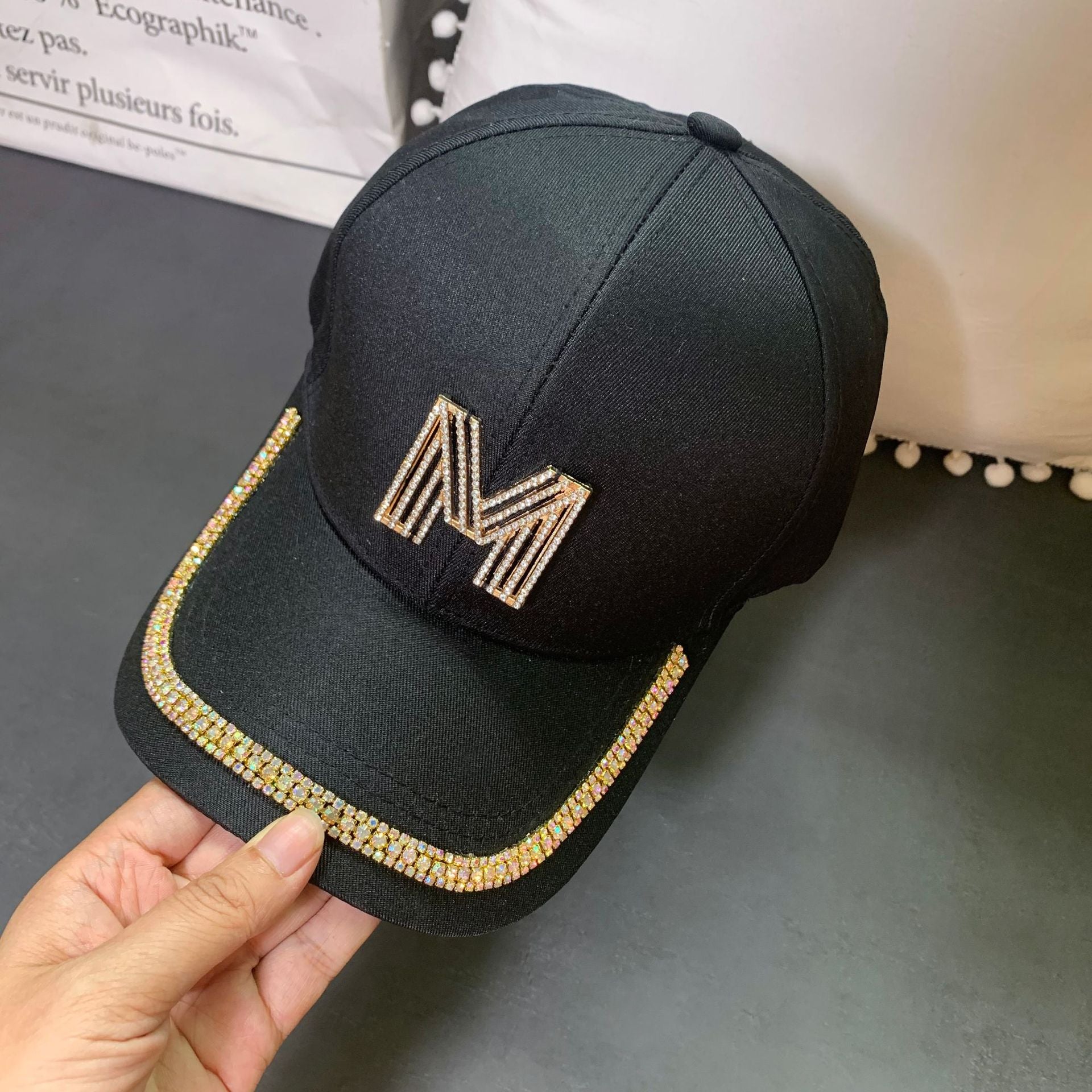 Wholesale Casual M Letter Rhinestone Visor Baseball Cap Peaked Cap Hat ACC-HT-DuanXiong002