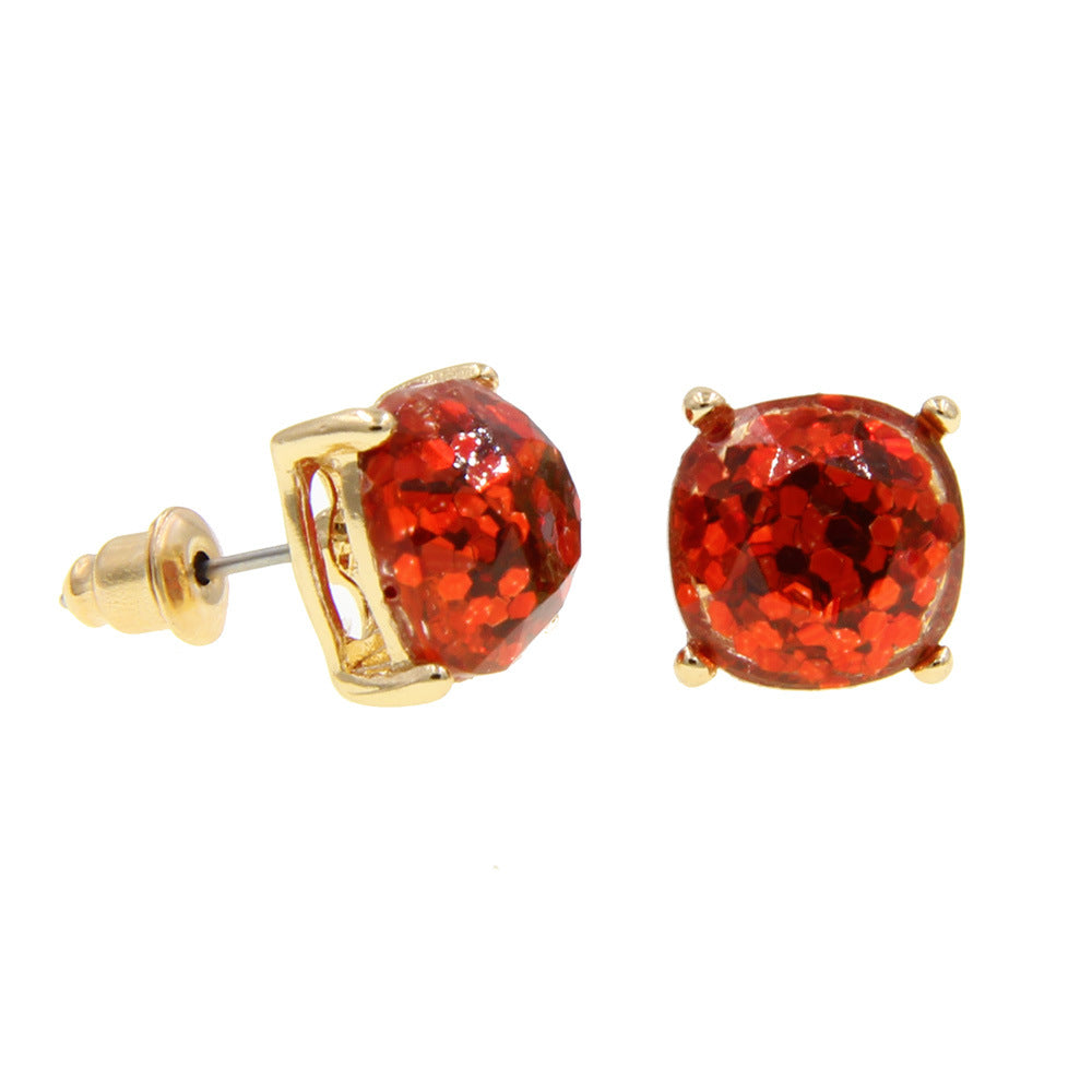 Wholesale Gemstone Square Sequin Colorful Resin Earrings