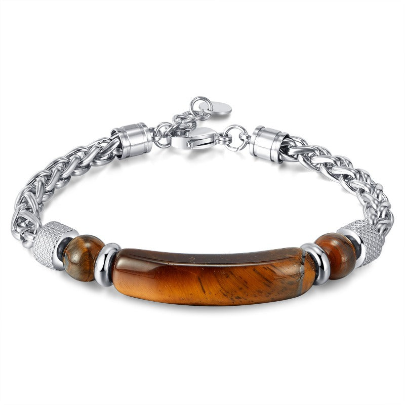 Wholesale Vintage Stainless Steel Chain Splicing Tiger Eye Stone Bracelet ACC-BT-OPK008