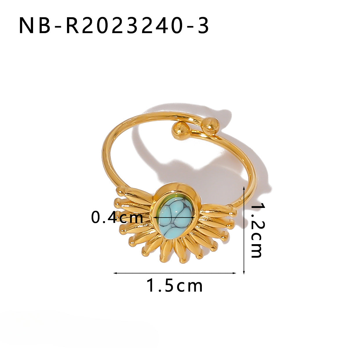 Wholesale Stainless Steel Sun Shape Inlaid Natural Stone Open Rings ACC-RS-XinY012