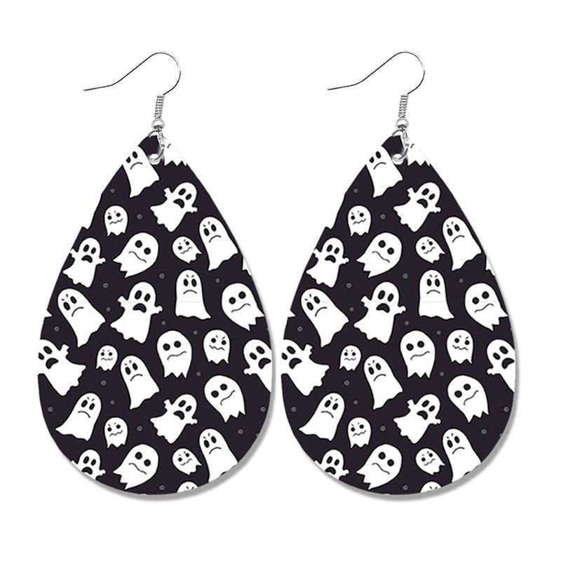 Wholesale Halloween Pumpkin Ghost Candy Print Water Drop Leather Earrings ACC-ES-HY107
