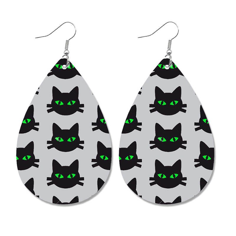 Wholesale Halloween Spider Fun Pumpkin Bat Print Water Drop Leather Earrings ACC-ES-HY106