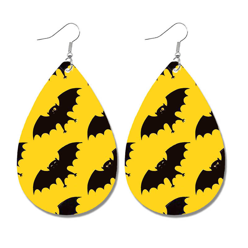 Wholesale 2 Pairs/Pack Halloween Bat Ghost Drop Shape Skull Leather Earrings ACC-ES-HY105