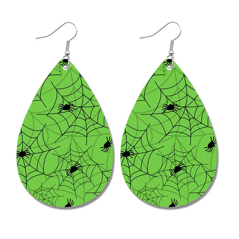 Wholesale Halloween Spider Fun Pumpkin Bat Print Water Drop Leather Earrings ACC-ES-HY106