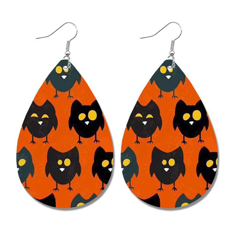 Wholesale 2 Pairs/Pack Halloween Bat Ghost Drop Shape Skull Leather Earrings ACC-ES-HY105