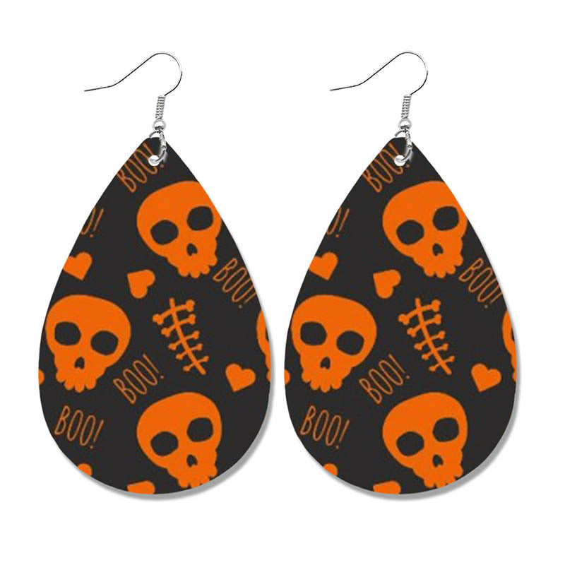 Wholesale 2 Pairs/Pack Halloween Bat Ghost Drop Shape Skull Leather Earrings ACC-ES-HY105