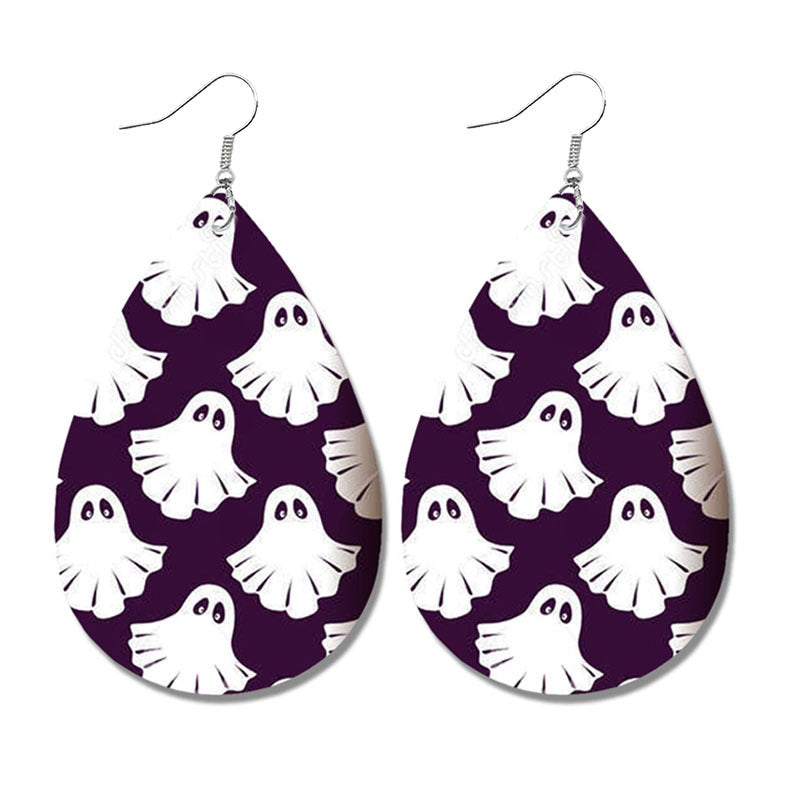 Wholesale 2 Pairs/Pack Halloween Bat Ghost Drop Shape Skull Leather Earrings ACC-ES-HY105