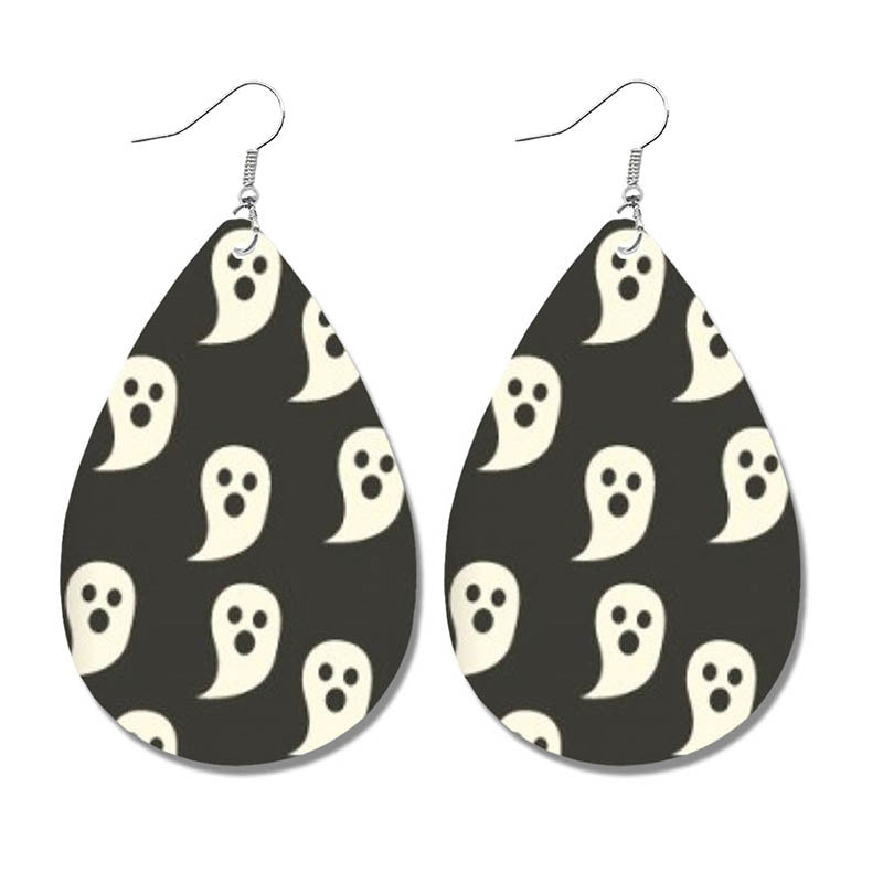 Wholesale 2 Pairs/Pack Halloween Bat Ghost Drop Shape Skull Leather Earrings ACC-ES-HY105