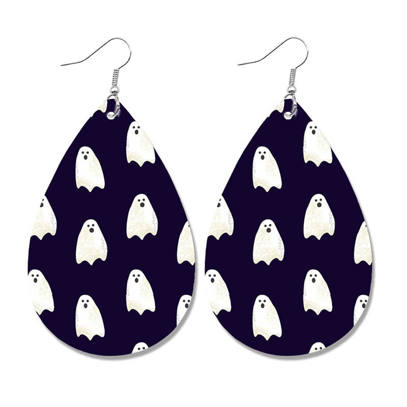 Wholesale 2 Pairs/Pack Halloween Bat Ghost Drop Shape Skull Leather Earrings ACC-ES-HY105