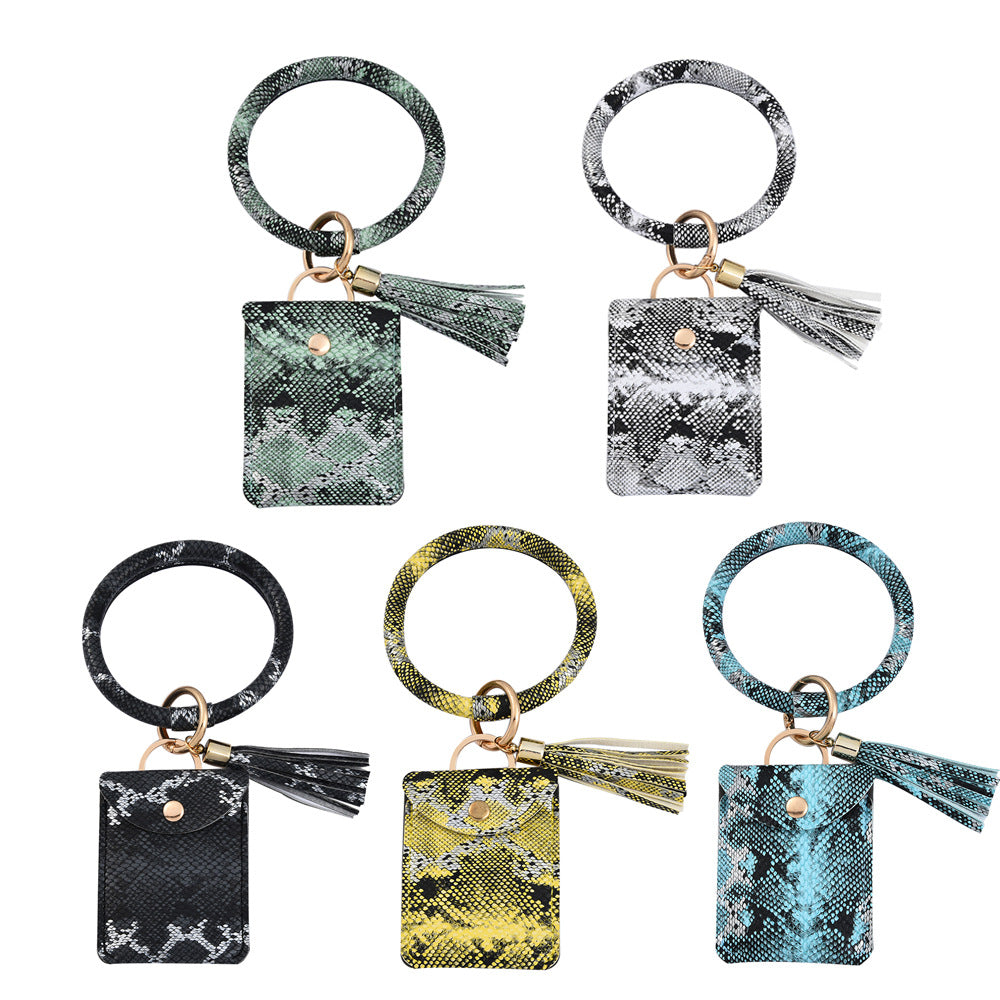 Wholesale Cross-Border Popular Wrist Ring Pu Leather Keychain Card Holder Chain Coin Purse Hand Ring Bracelet Bracelet