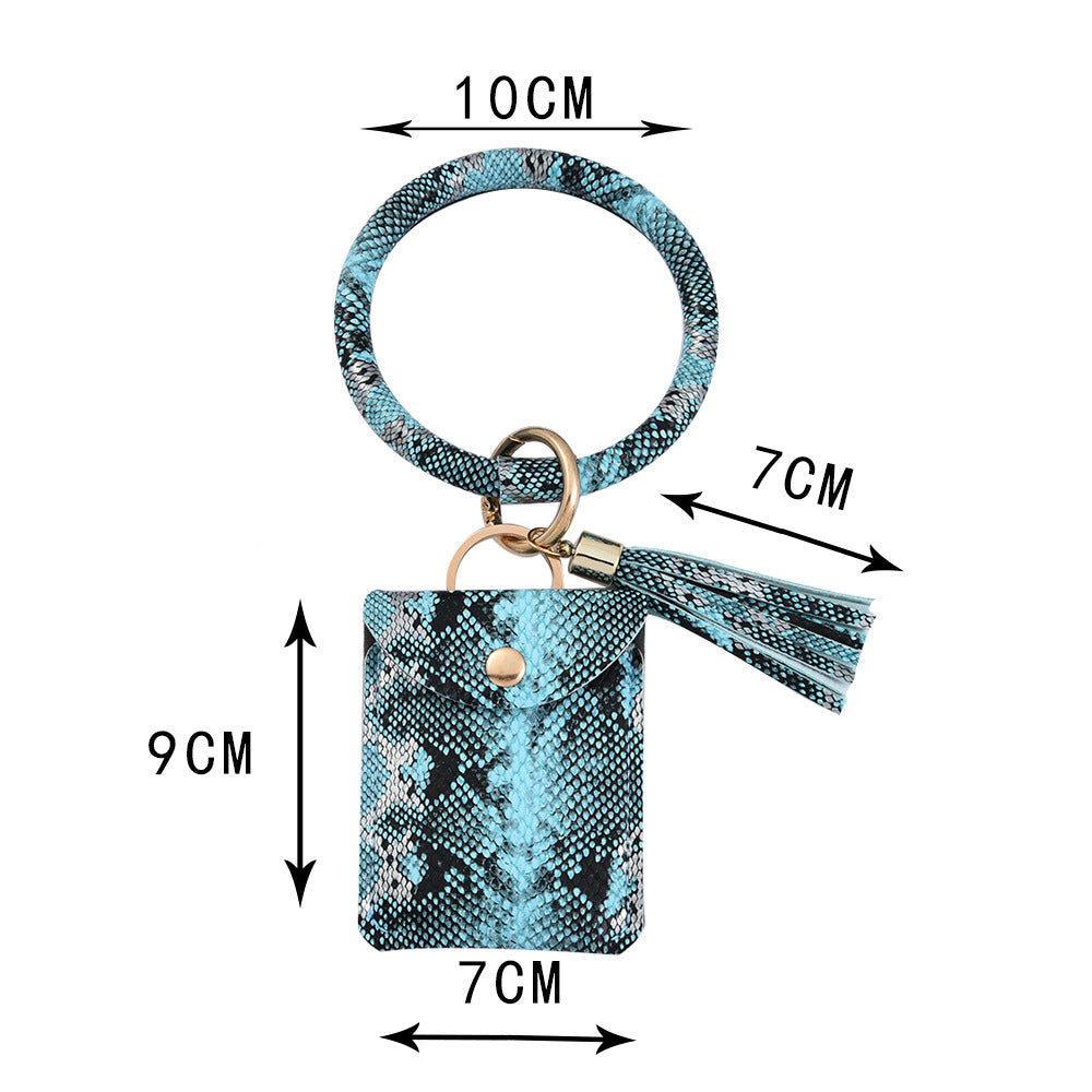 Wholesale Cross-Border Popular Wrist Ring Pu Leather Keychain Card Holder Chain Coin Purse Hand Ring Bracelet Bracelet