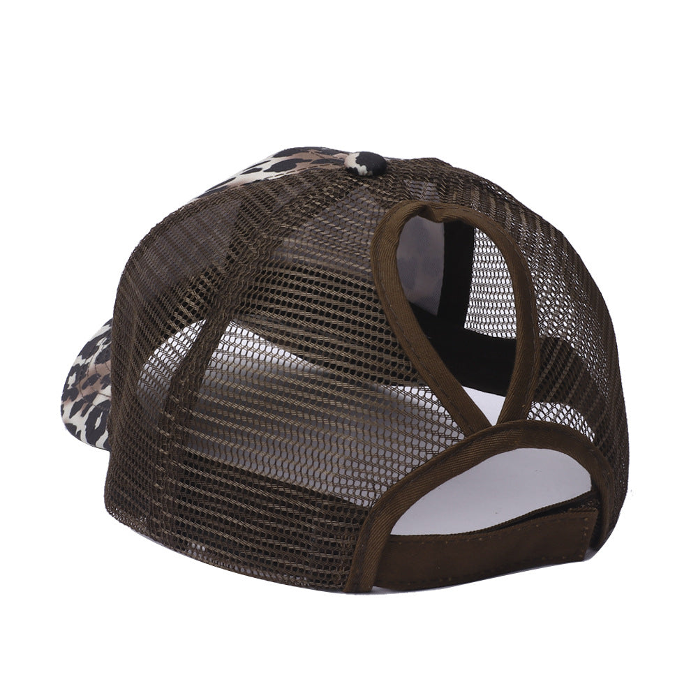 Wholesale Western Style Leopard Print Mesh Cap Ponytail Cap Baseball Cap Hat ACC-HT-RongZhao007