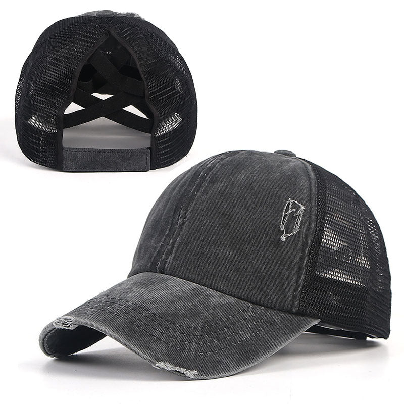 Wholesale Washed Cross Ponytail Baseball Cap Hat ACC-HT-ZhongChang001