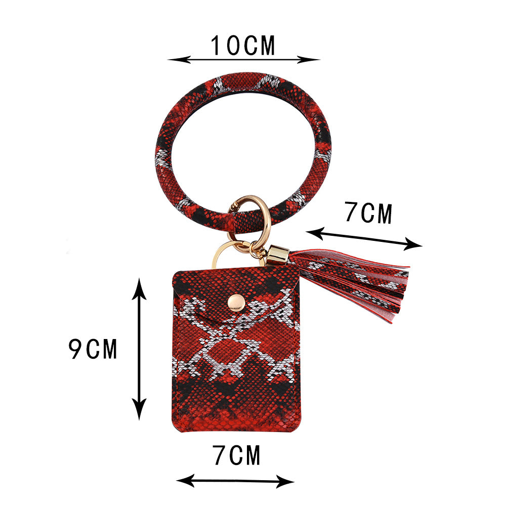 Wholesale Cross-Border Popular Wrist Ring Pu Leather Keychain Card Holder Chain Coin Purse Hand Ring Bracelet Bracelet