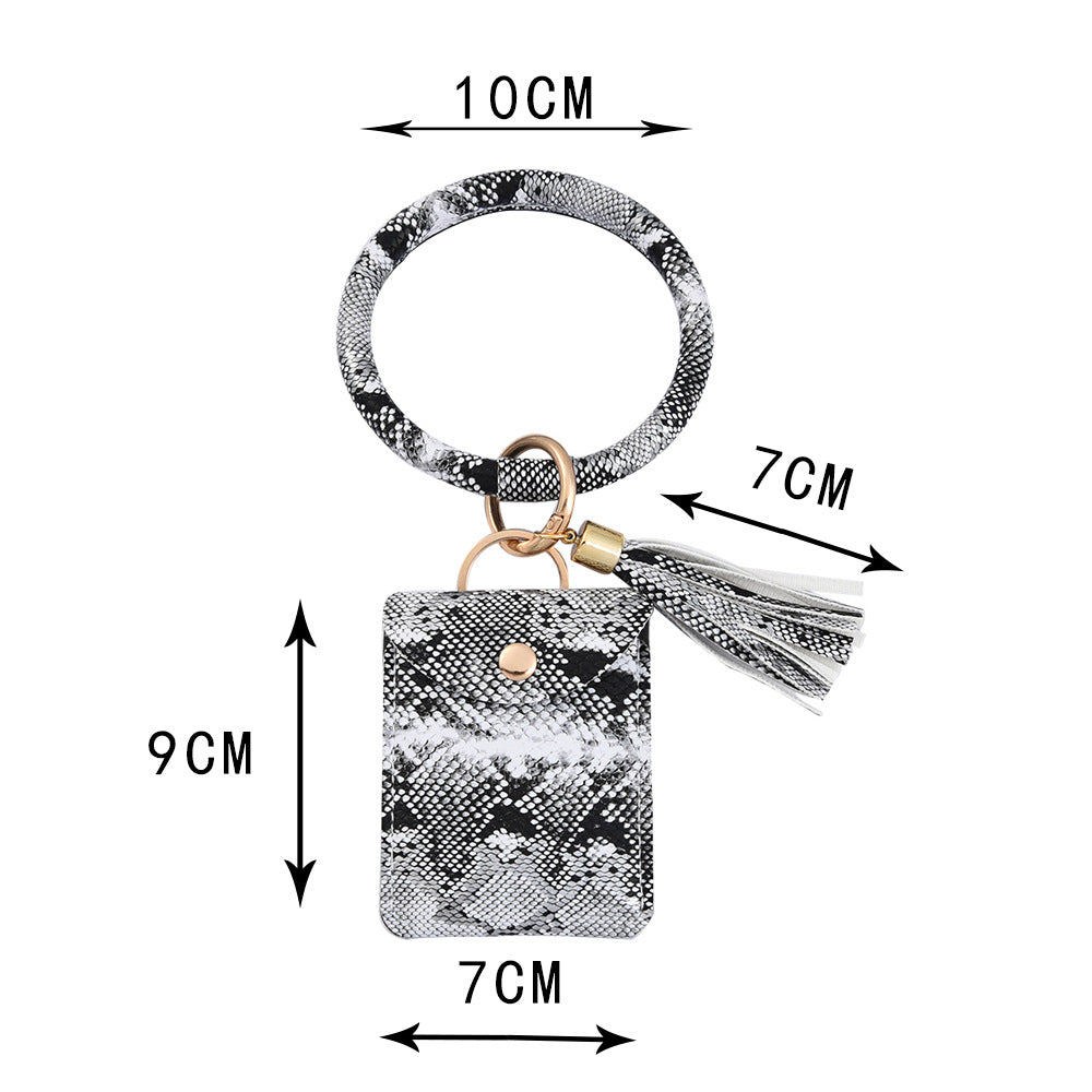 Wholesale Cross-Border Popular Wrist Ring Pu Leather Keychain Card Holder Chain Coin Purse Hand Ring Bracelet Bracelet