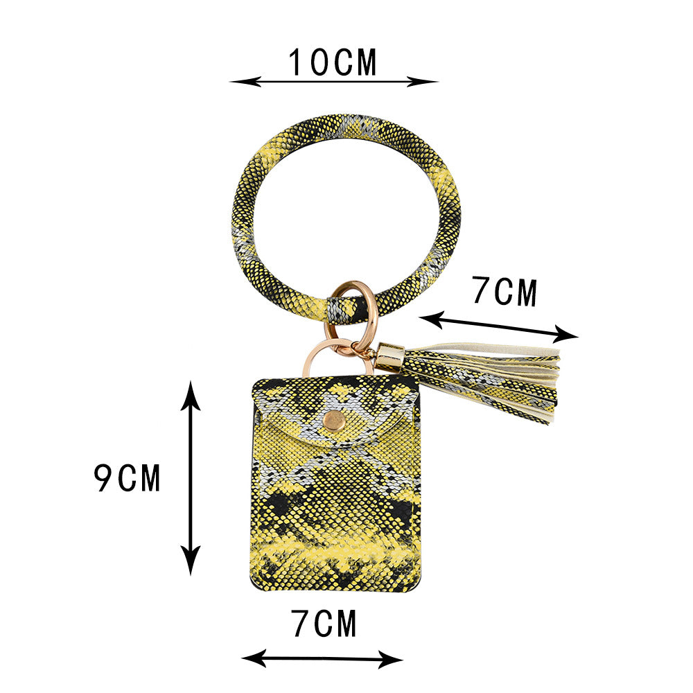 Wholesale Cross-Border Popular Wrist Ring Pu Leather Keychain Card Holder Chain Coin Purse Hand Ring Bracelet Bracelet