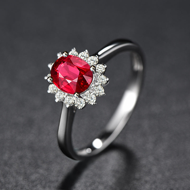 Wholesale Flower Ring Red Tourmaline Color Gem Opening Adjustable Ring