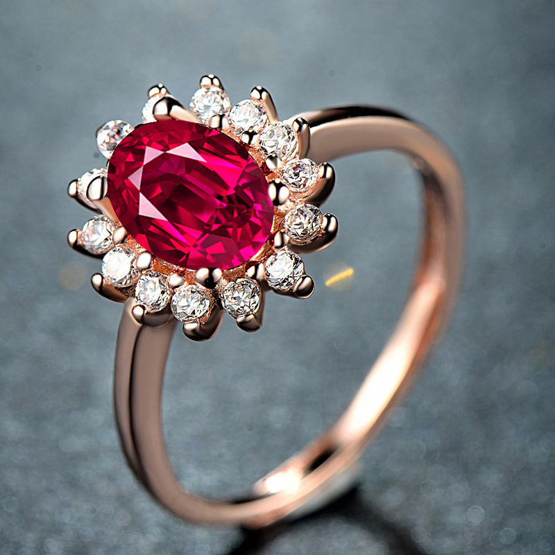 Wholesale Flower Ring Red Tourmaline Color Gem Opening Adjustable Ring