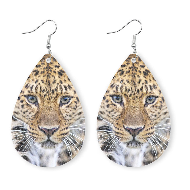 Wholesale 2 Pairs/pack Animal Tiger Cheetah Leather Earrings ACC-ES-HY053
