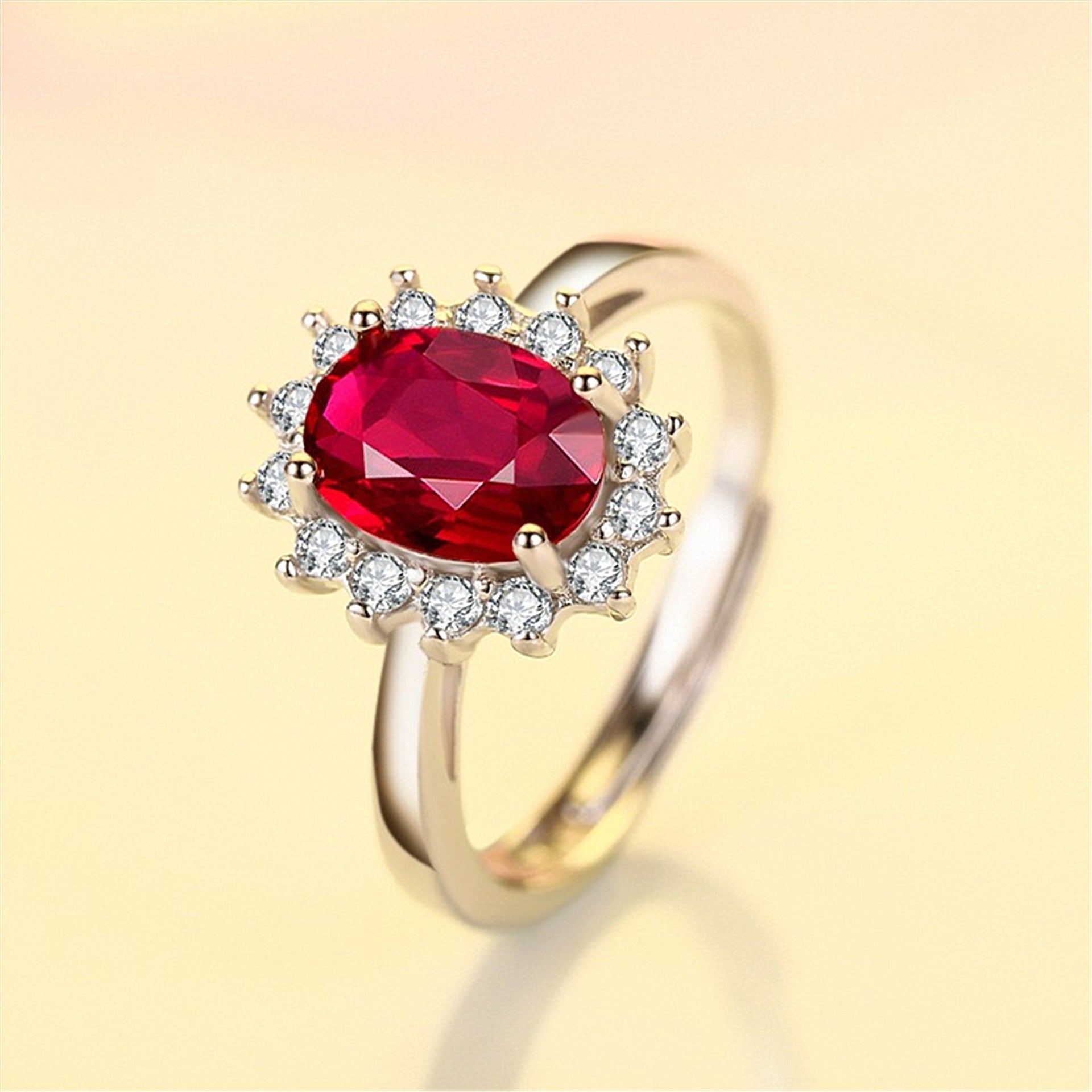 Wholesale Flower Ring Red Tourmaline Color Gem Opening Adjustable Ring