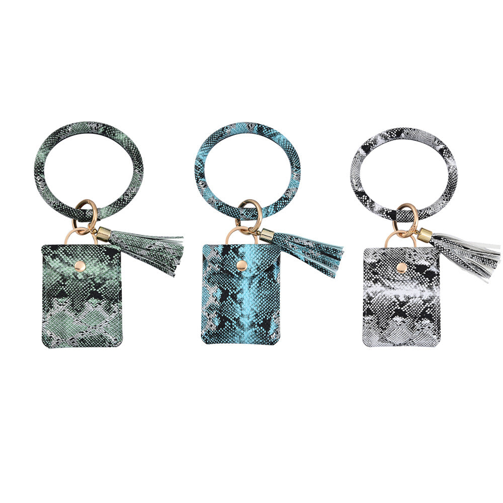 Wholesale Cross-Border Popular Wrist Ring Pu Leather Keychain Card Holder Chain Coin Purse Hand Ring Bracelet Bracelet