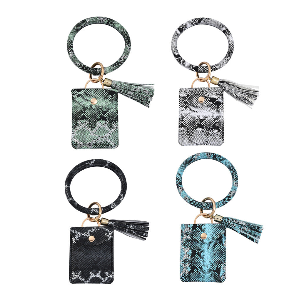 Wholesale Cross-Border Popular Wrist Ring Pu Leather Keychain Card Holder Chain Coin Purse Hand Ring Bracelet Bracelet