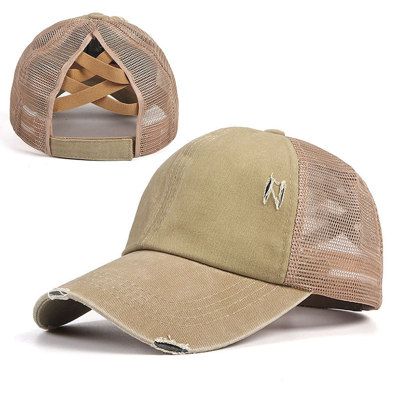 Wholesale Washed Cross Ponytail Baseball Cap Hat ACC-HT-ZhongChang001