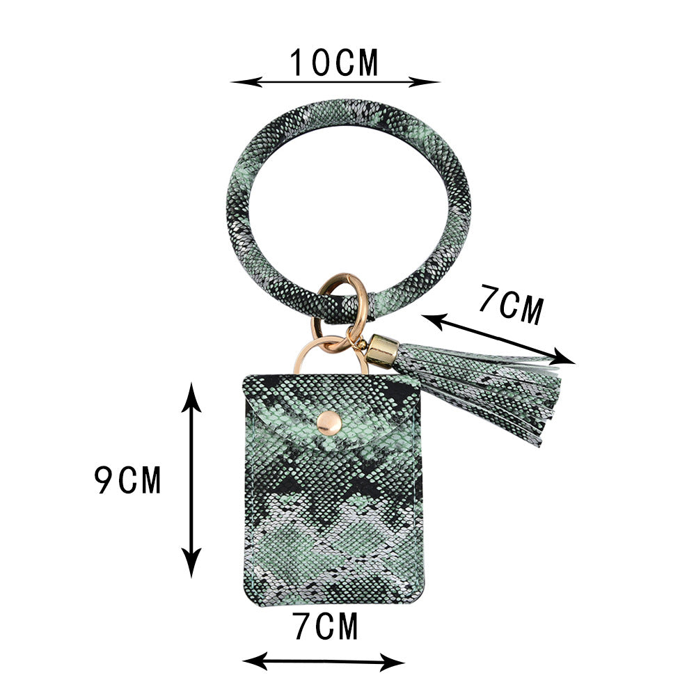 Wholesale Cross-Border Popular Wrist Ring Pu Leather Keychain Card Holder Chain Coin Purse Hand Ring Bracelet Bracelet