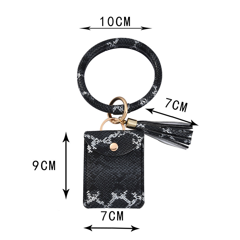 Wholesale Cross-Border Popular Wrist Ring Pu Leather Keychain Card Holder Chain Coin Purse Hand Ring Bracelet Bracelet
