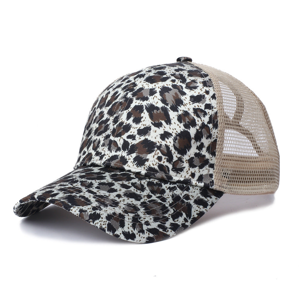 Wholesale Western Style Leopard Print Mesh Cap Ponytail Cap Baseball Cap Hat ACC-HT-RongZhao007