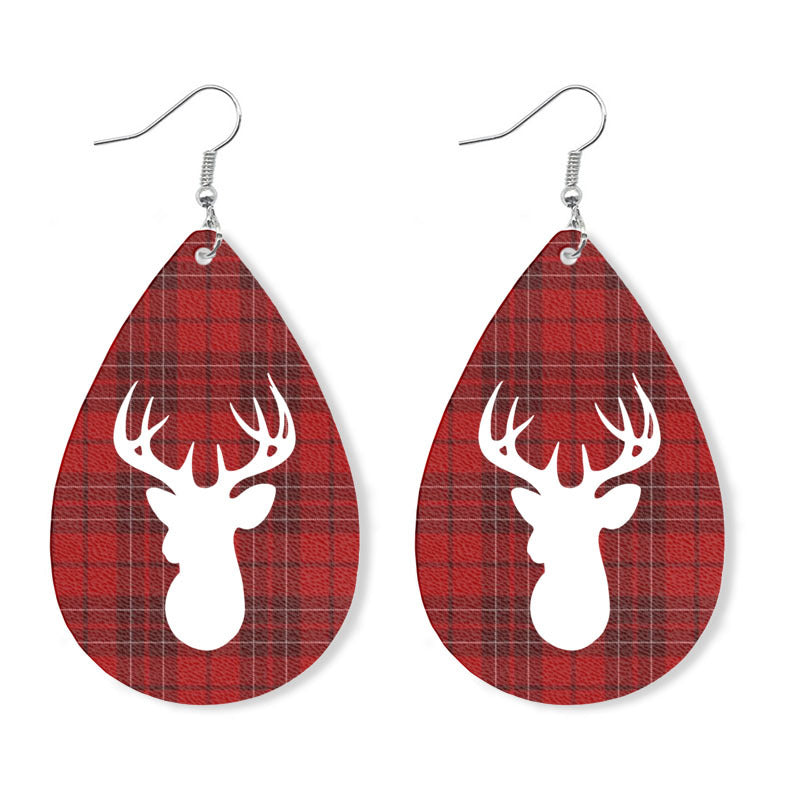 Wholesale 2 Pairs/Pack Christmas Elk Snowman Leather Earrings ACC-ES-HY174