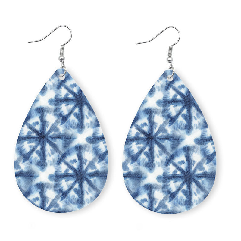 Wholesale 2 Pairs/pack Blue and White Porcelain Leather Earrings ACC-ES-HY068