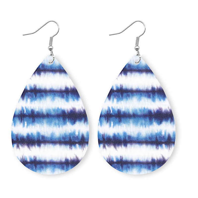 Wholesale 2 Pairs/pack Blue and White Porcelain Leather Earrings ACC-ES-HY068