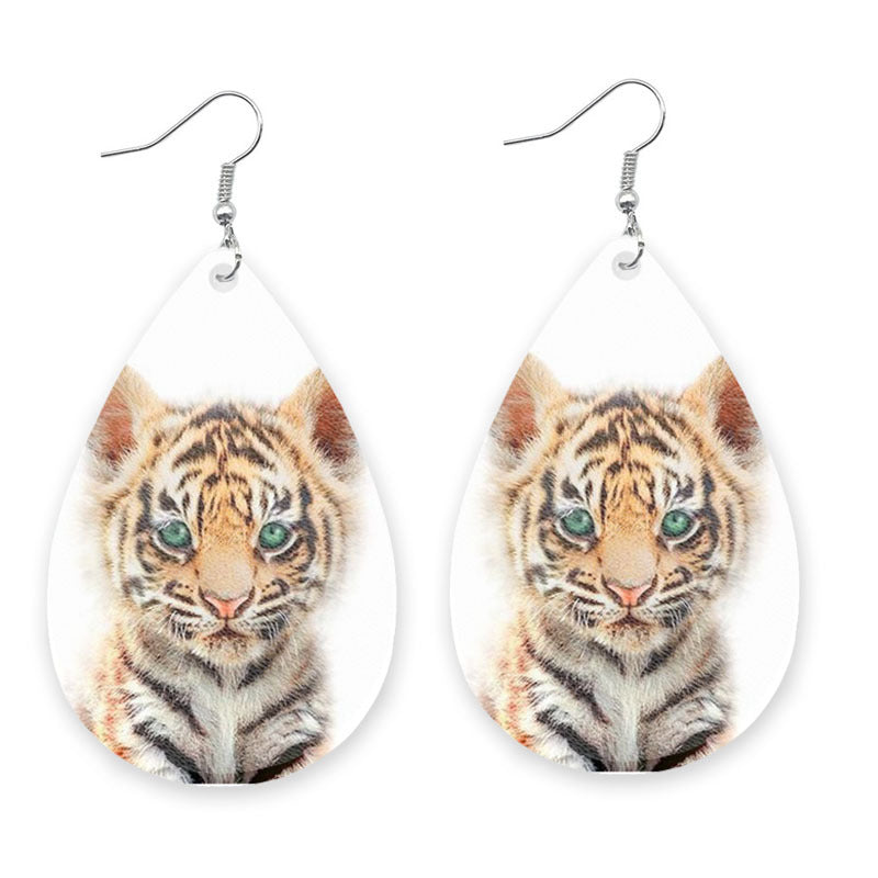 Wholesale 2 Pairs/pack Animal Tiger Cheetah Leather Earrings ACC-ES-HY053