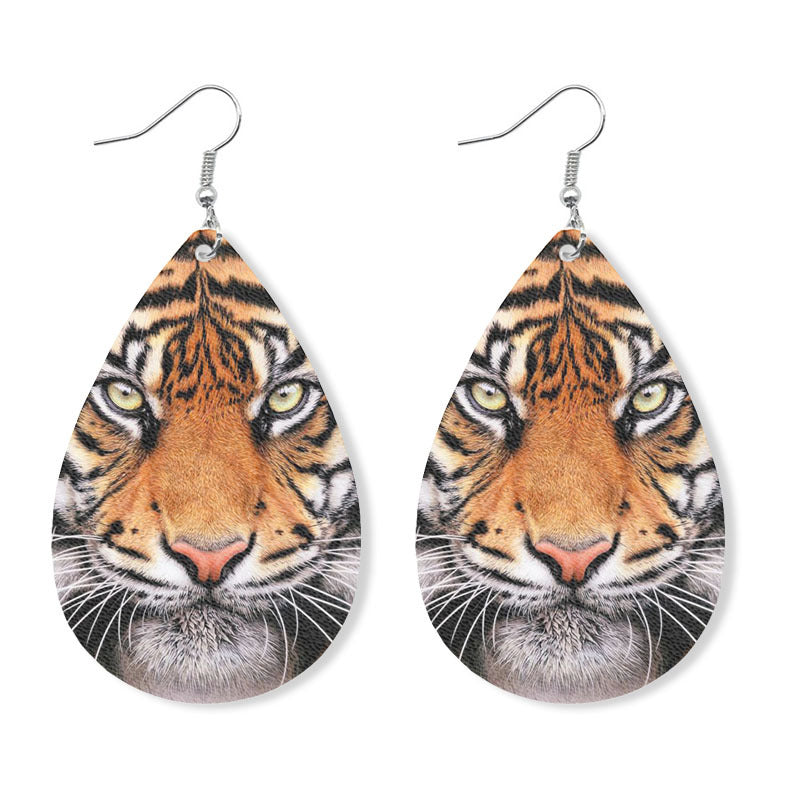 Wholesale 2 Pairs/pack Animal Tiger Cheetah Leather Earrings ACC-ES-HY053