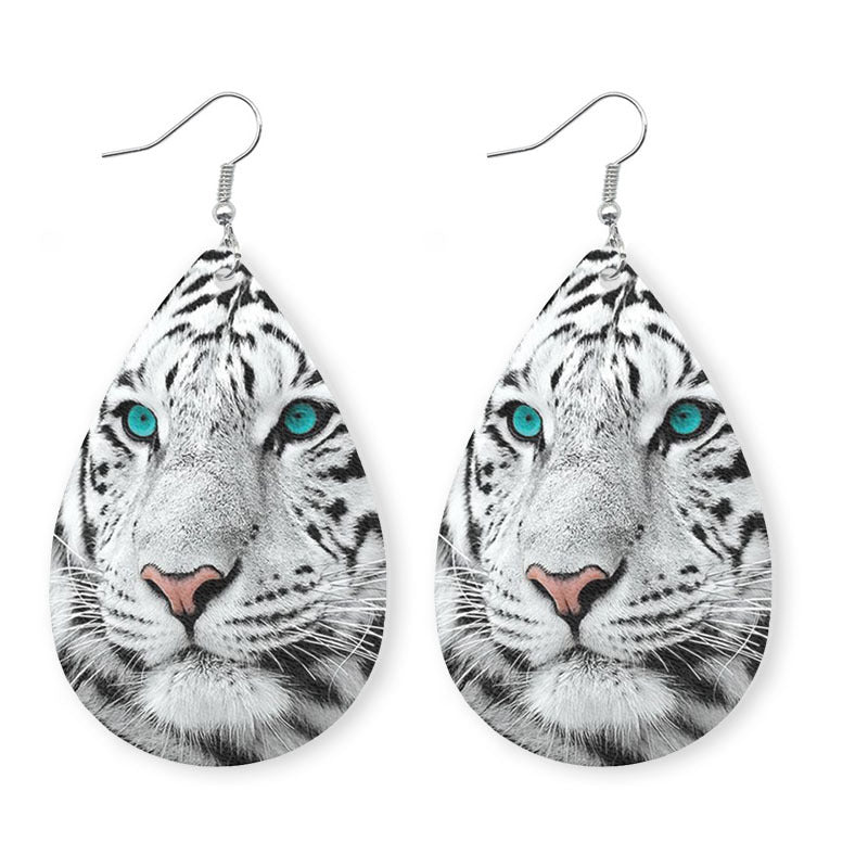 Wholesale 2 Pairs/pack Animal Tiger Cheetah Leather Earrings ACC-ES-HY053