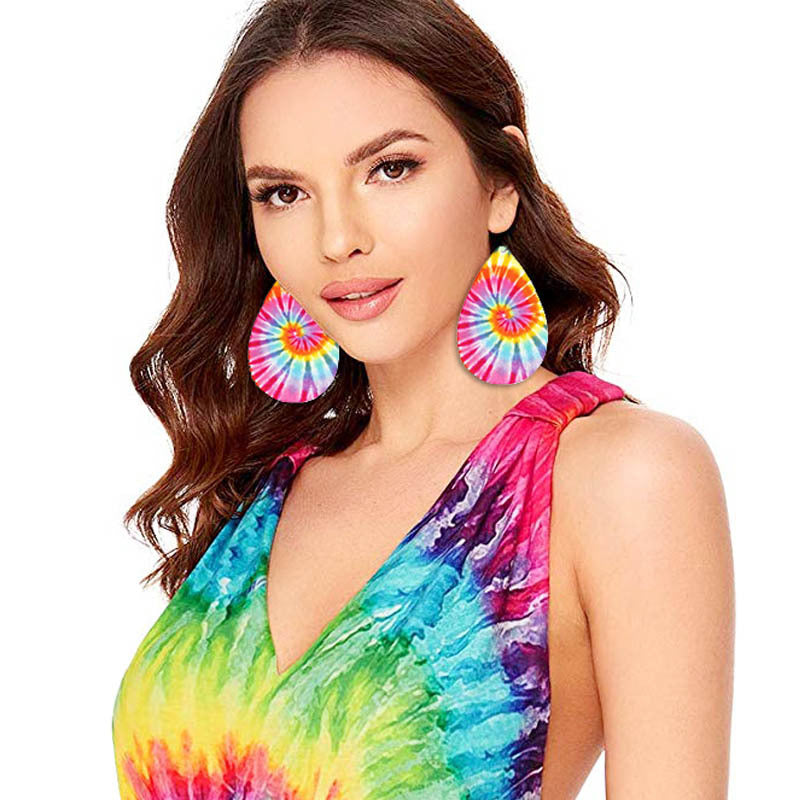 Wholesale 2 Pairs/pack Ethnic Style Blue and White Porcelain Tie-dyed Leather Earrings ACC-ES-HY188