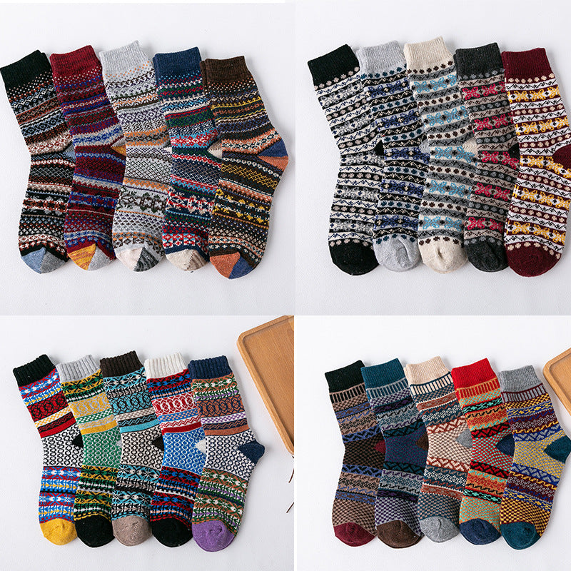 Wholesale 5pairs Thickened Thick Thread Ethnic Style Middle Tube Socks ACC-SK-Mucong002