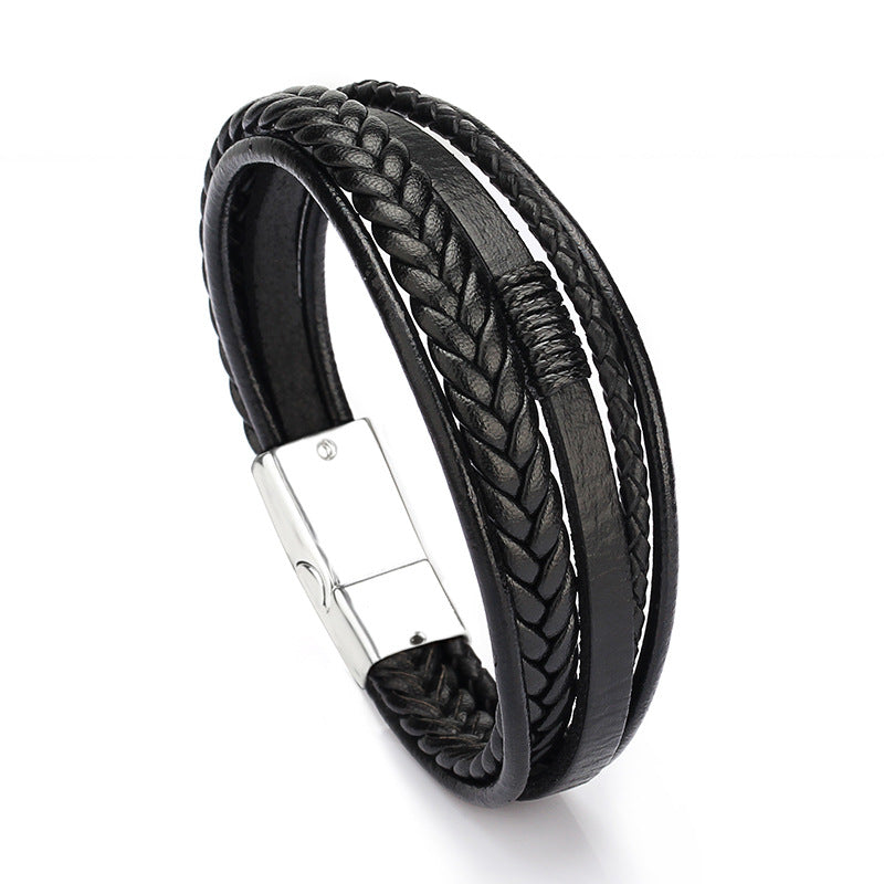 Wholesale Leather Cord Hand Woven Bracelet Men's Bracelet Ethnic Style ACC-BT-ZiGe031