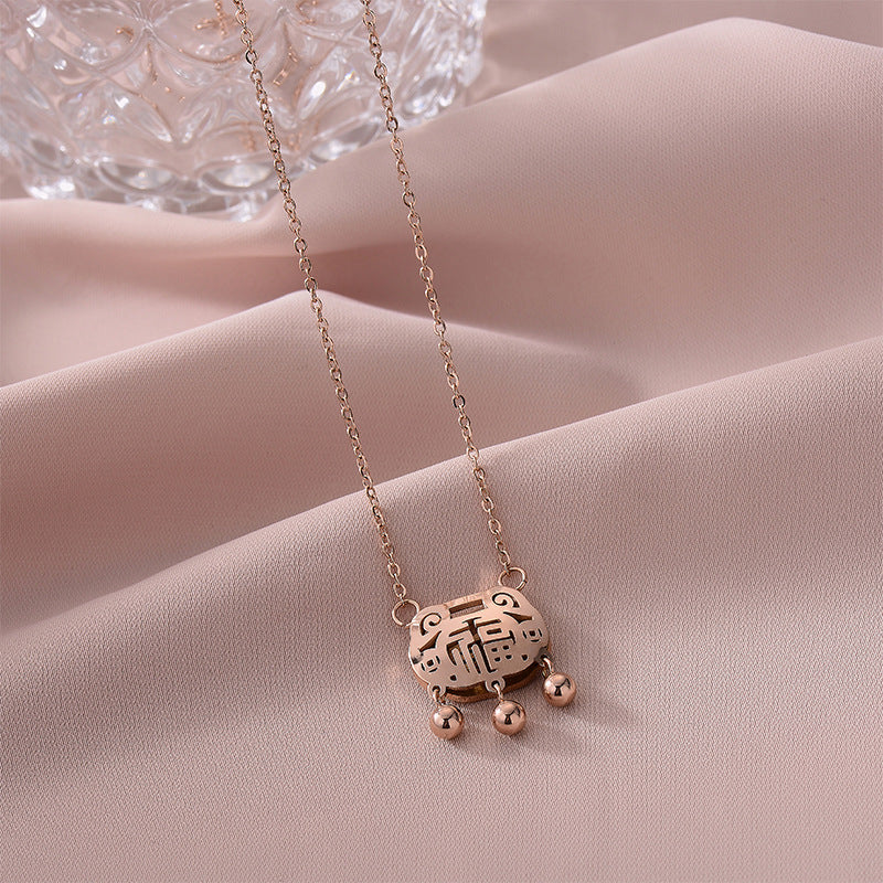 Wholesale Titanium Steel Stainless Steel Butterfly Double Ring Necklace