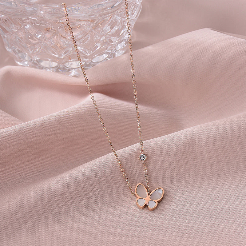 Wholesale Titanium Steel Stainless Steel Butterfly Double Ring Necklace