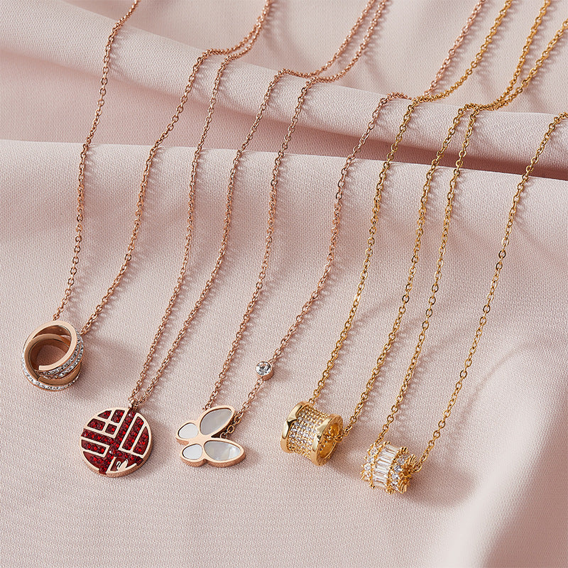 Wholesale Titanium Steel Stainless Steel Butterfly Double Ring Necklace