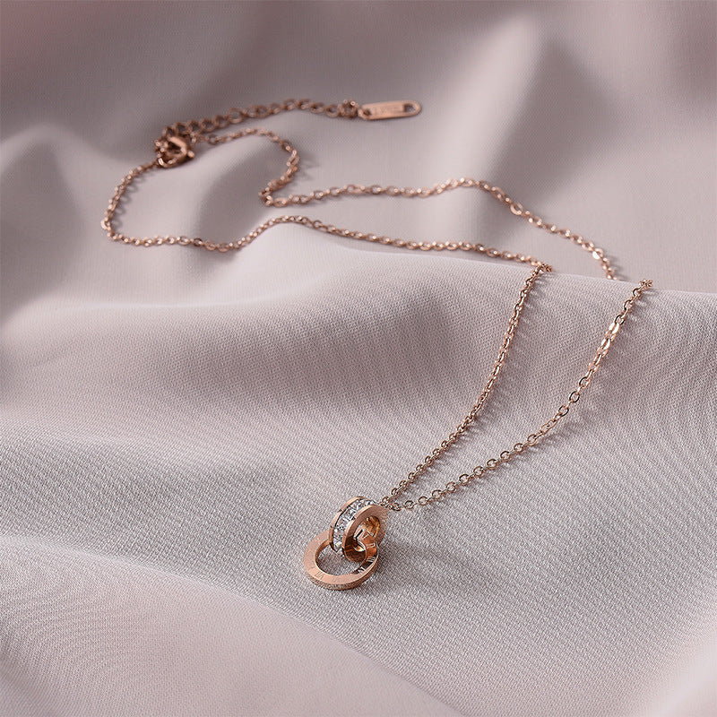 Wholesale Titanium Steel Stainless Steel Butterfly Double Ring Necklace